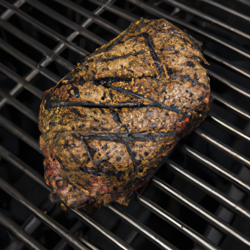 Grilling the marinated flank steak on a barbecue grill